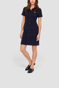 Robe polo en piqué épais boutonnée - Marine