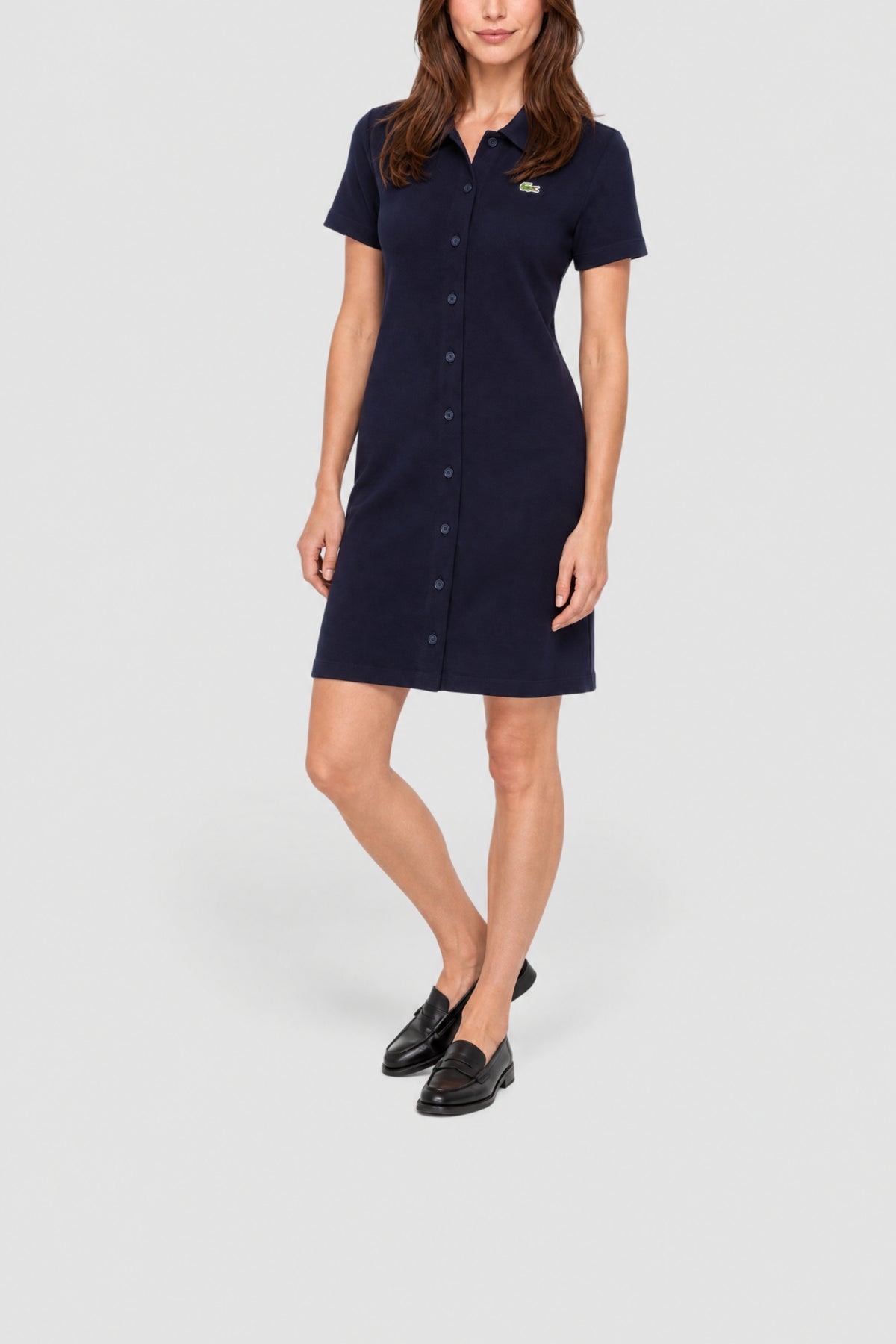 Robe polo en piqué épais boutonnée - Marine