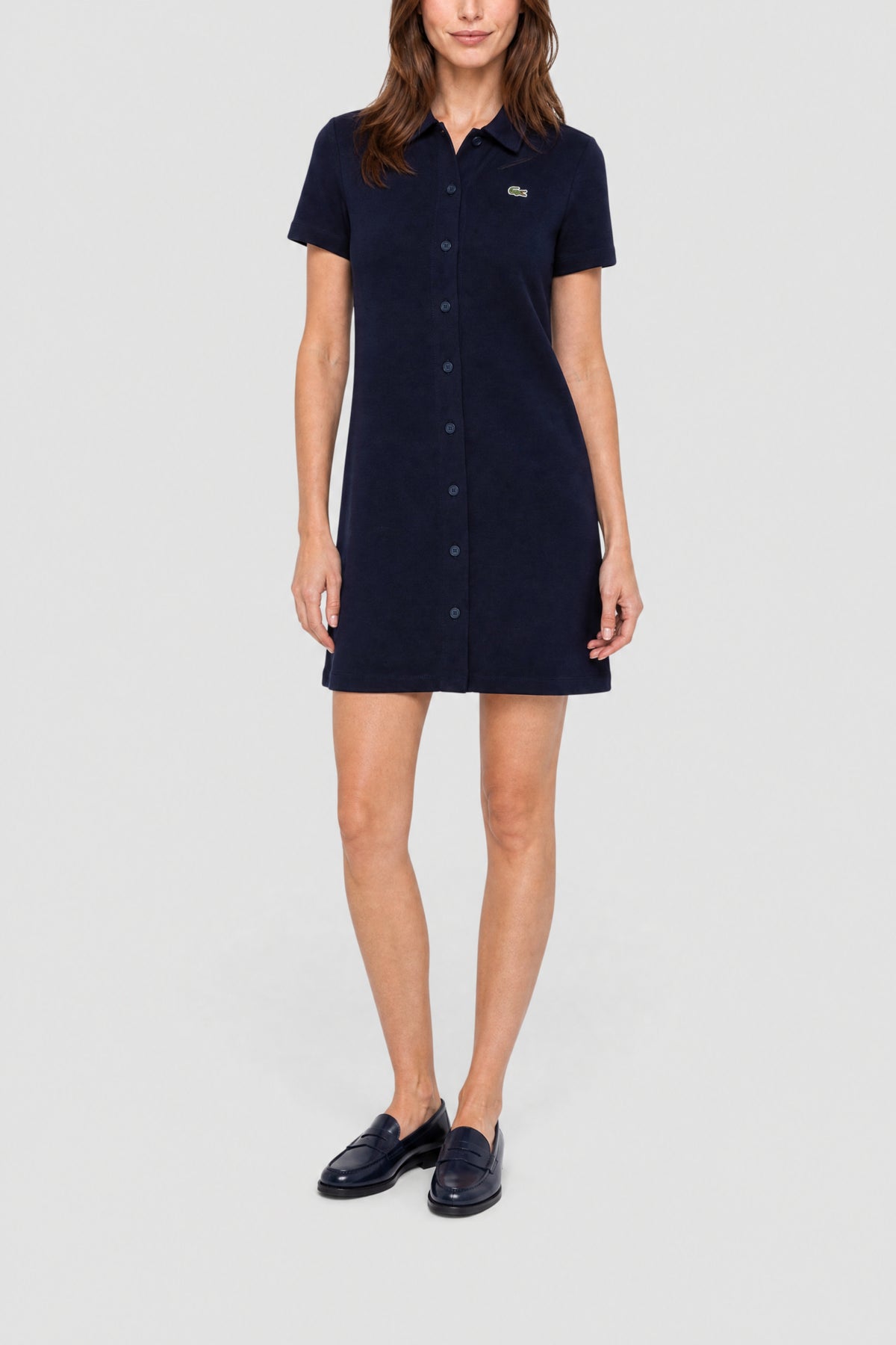 Robe polo en piqué épais boutonnée - Marine