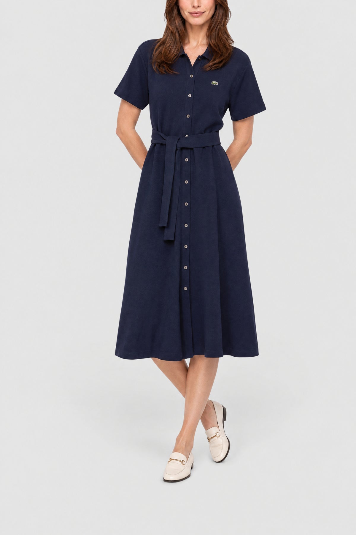 Robe décontractée ceinturée en petit piqué - Marine