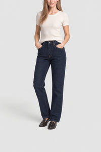 Pantalon flare à taille haute en denim - Rinse Bluee