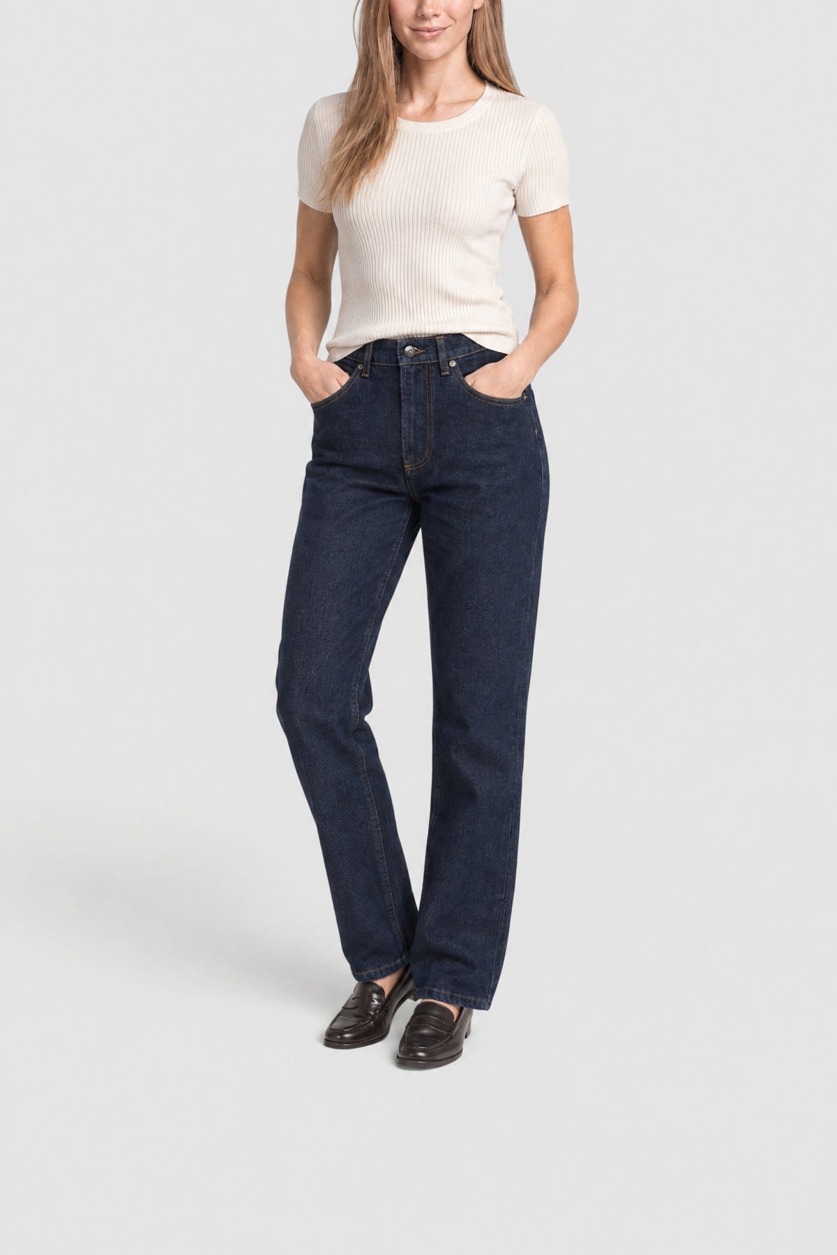 Pantalon flare à taille haute en denim - Rinse Bluee