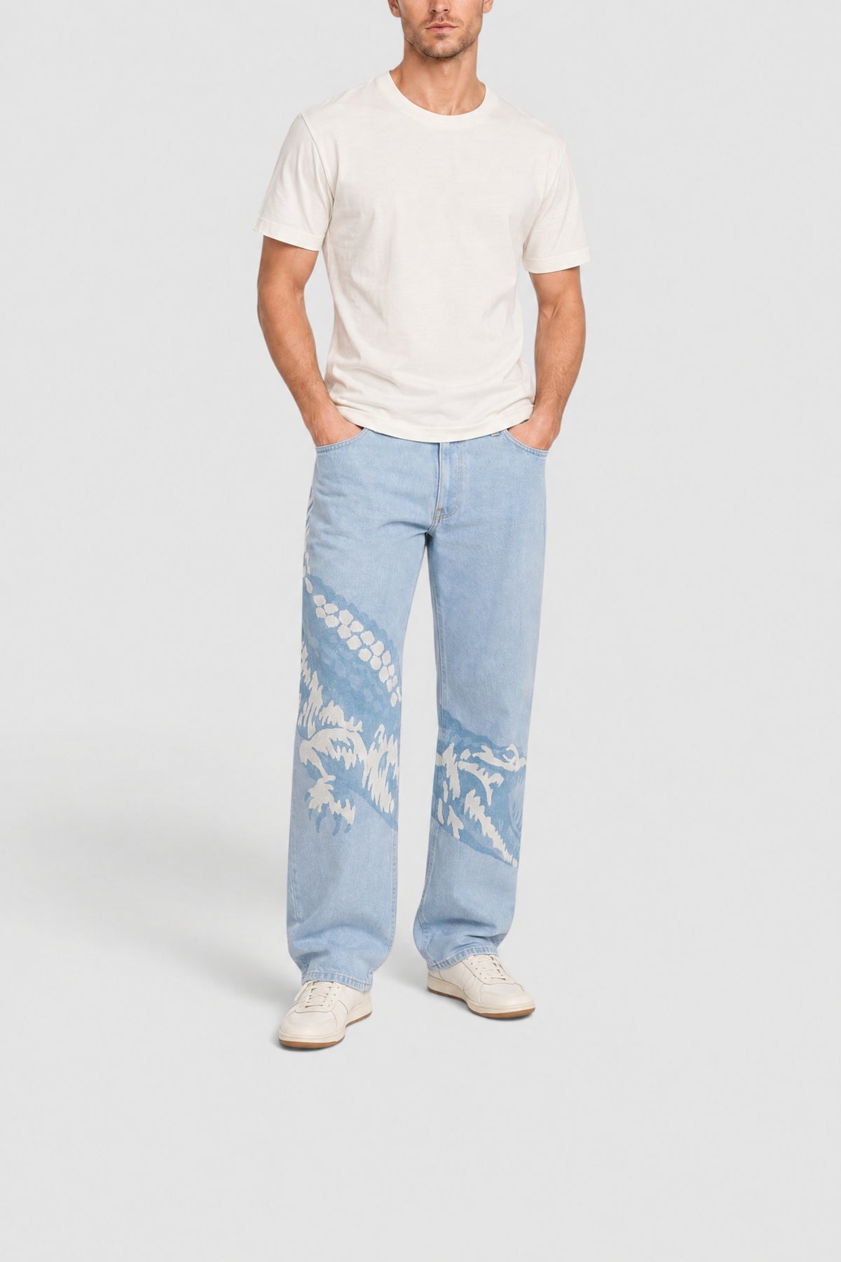 Pantalon imprimé en denim - Washed Bleach