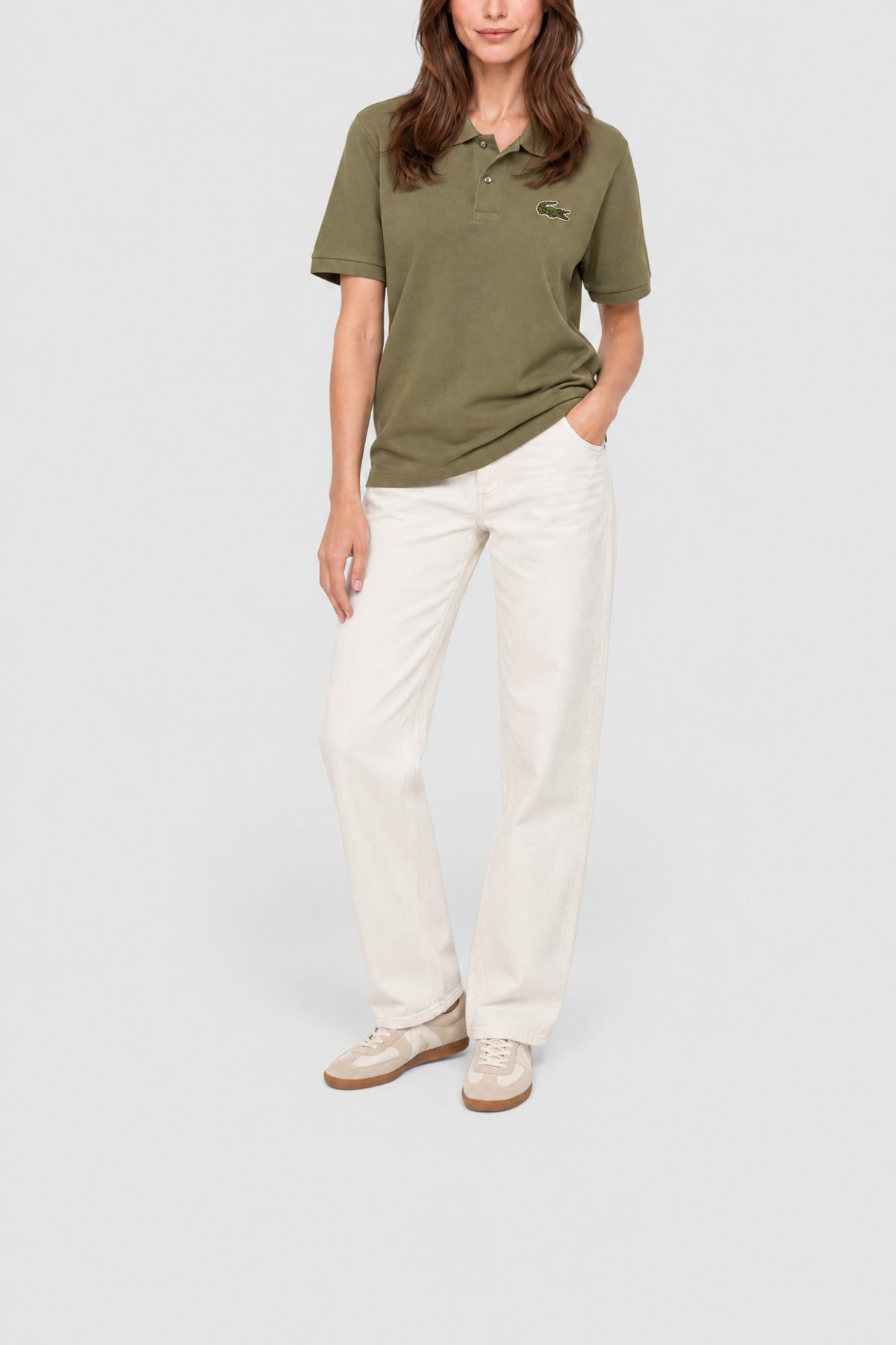 Polo L.12.12 loose fit en piqué avec badge - Kaki