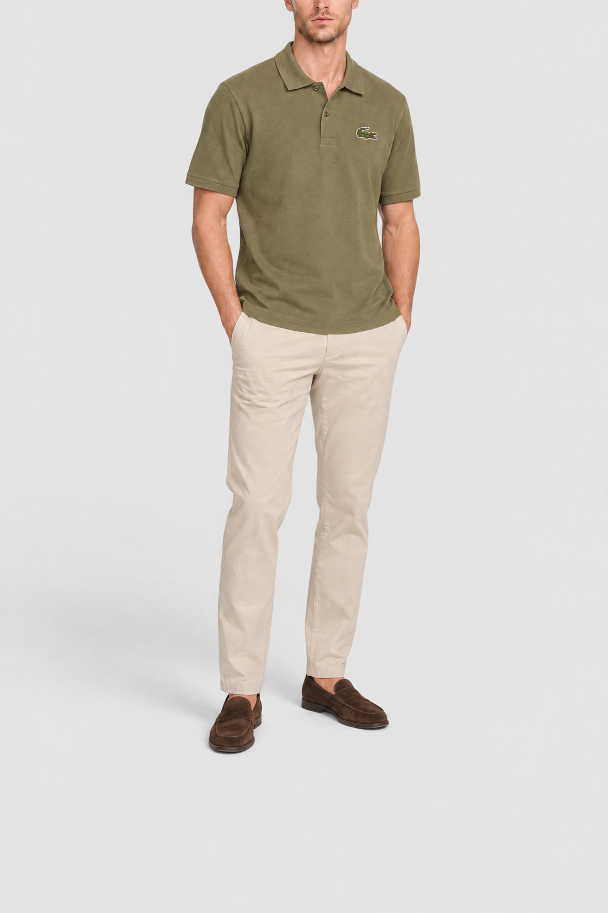 Polo L.12.12 loose fit en piqué avec badge - Kaki