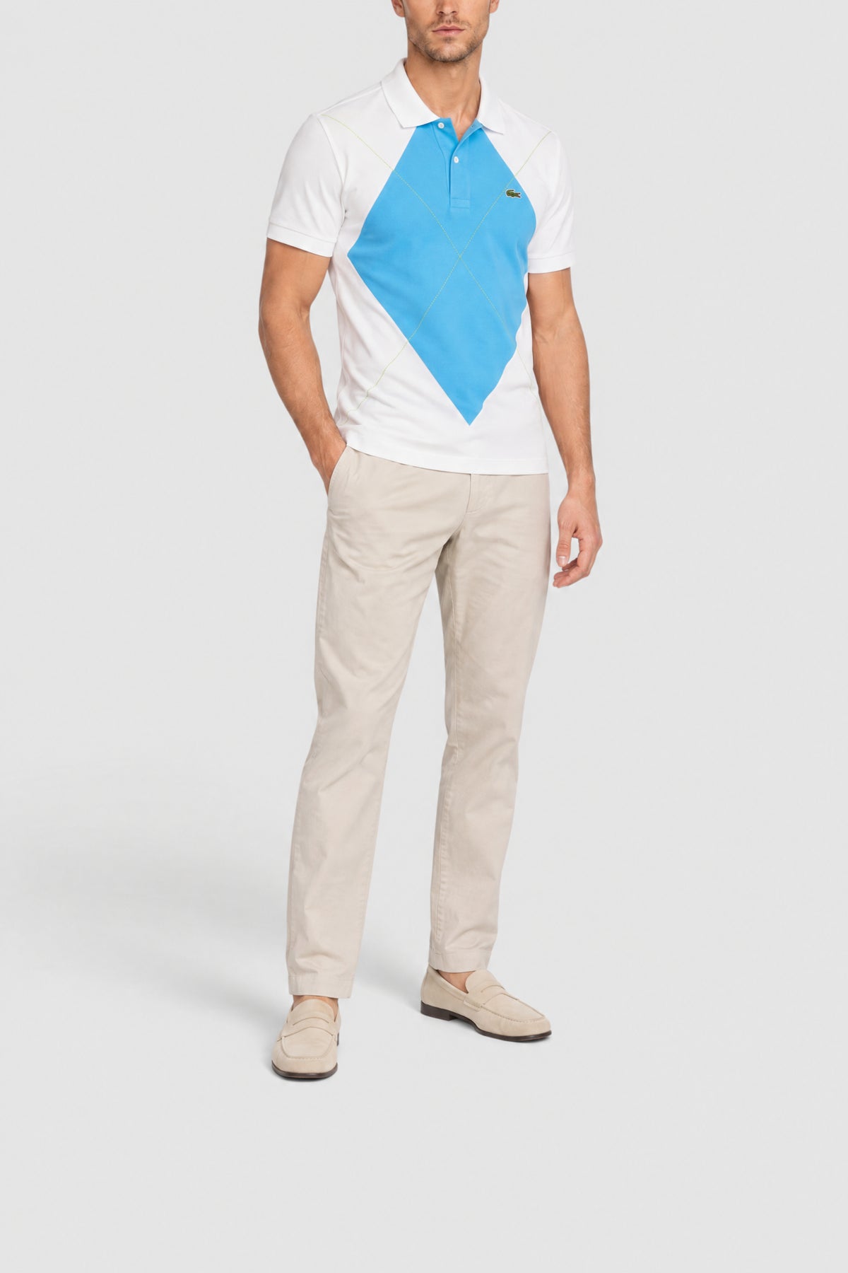 Polo L.12.12 motif losange - Blanc & Argentine
