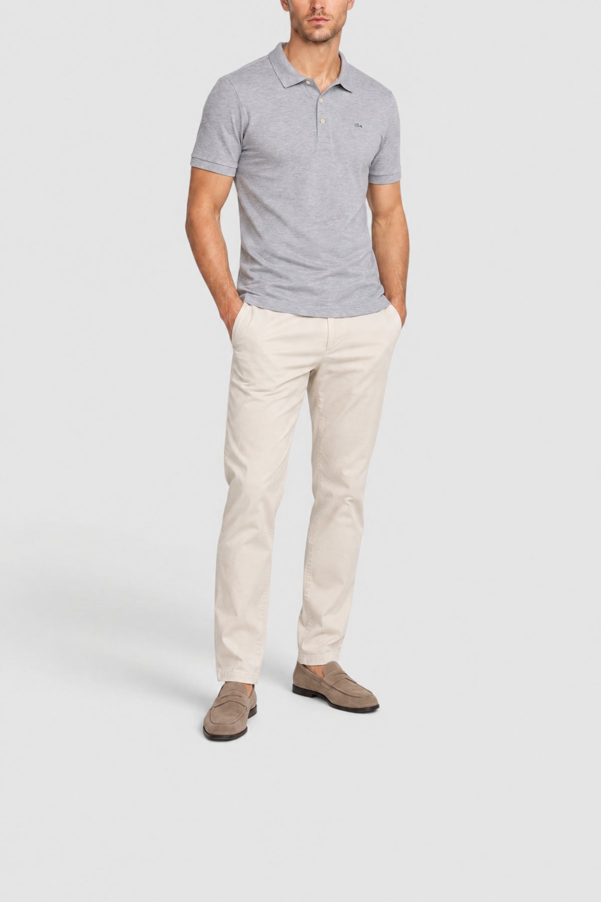 Polo en mini piqué stretch - Argent Chiné