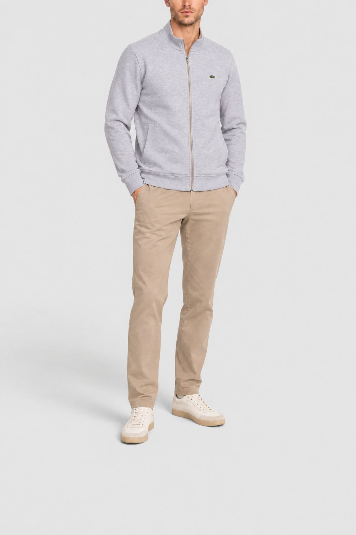 Veste zippée à col montant en molleton piqué - Argent Chiné