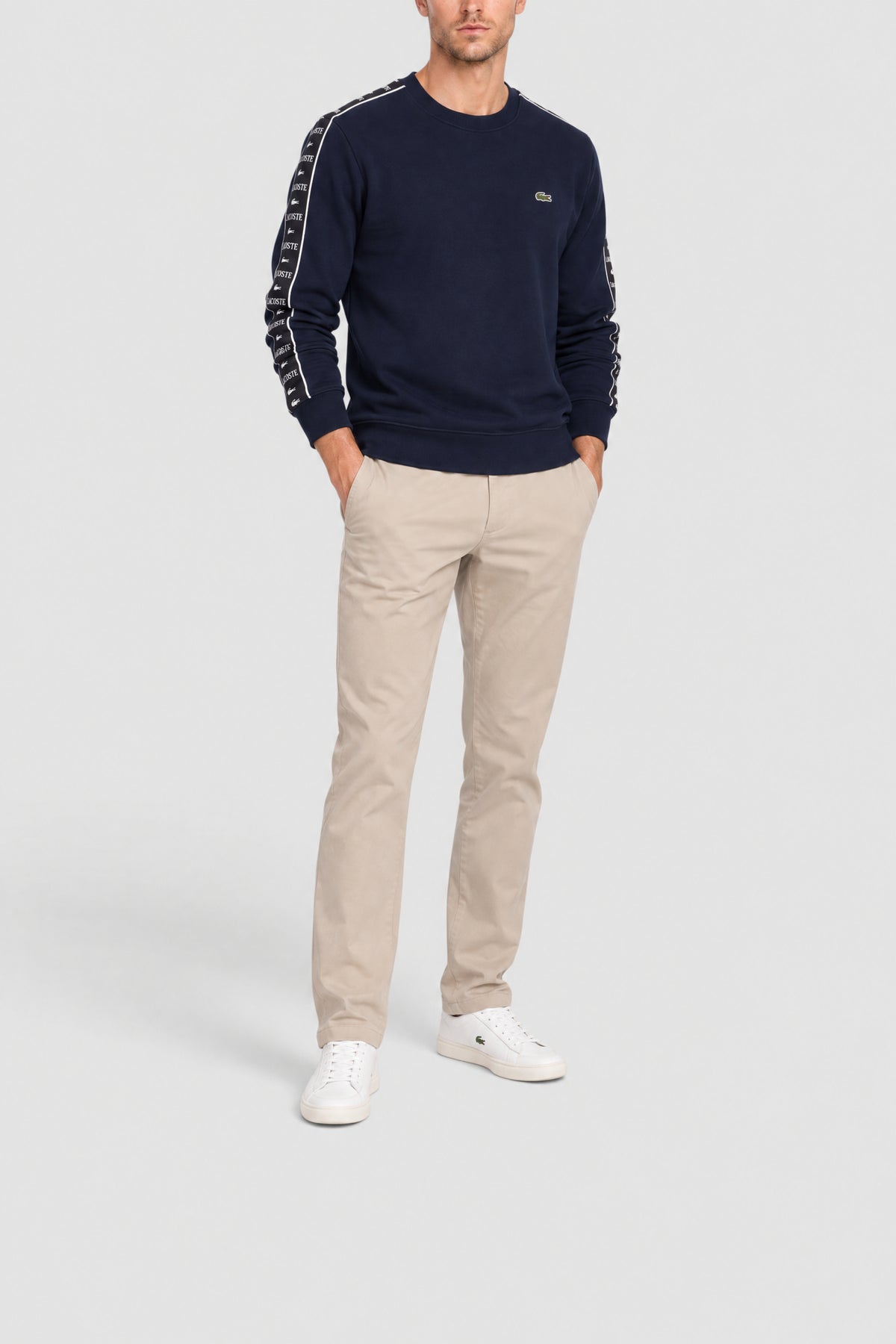 Sweatshirt à col rond bandes siglées - Marine