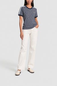 T-shirt jacquard monogramme - Marine & Blanc