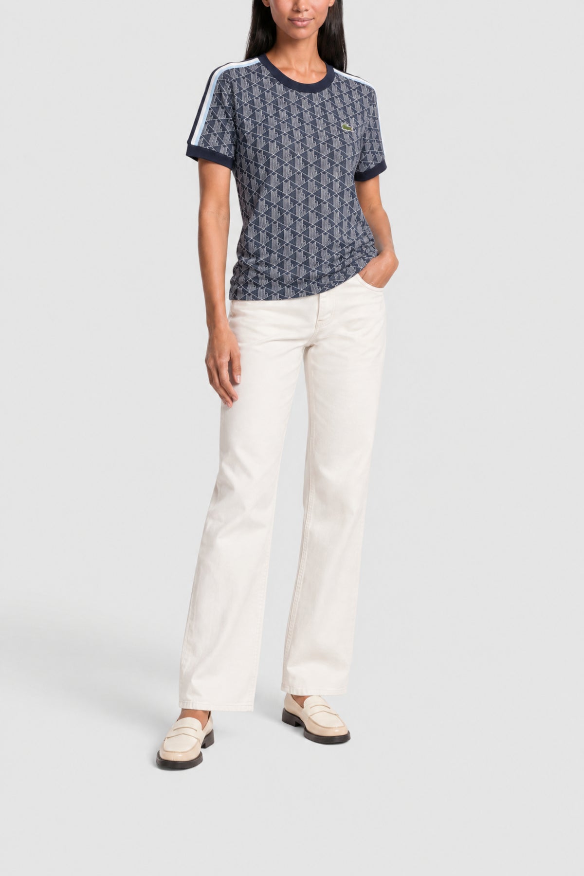 T-shirt jacquard monogramme - Marine & Blanc