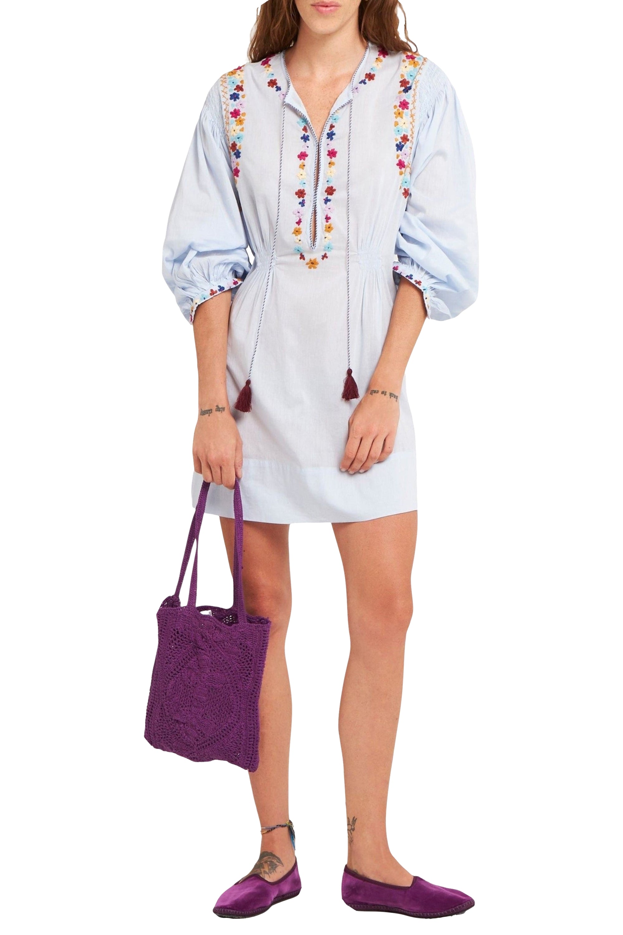 Robe brodée Leny - Blue
