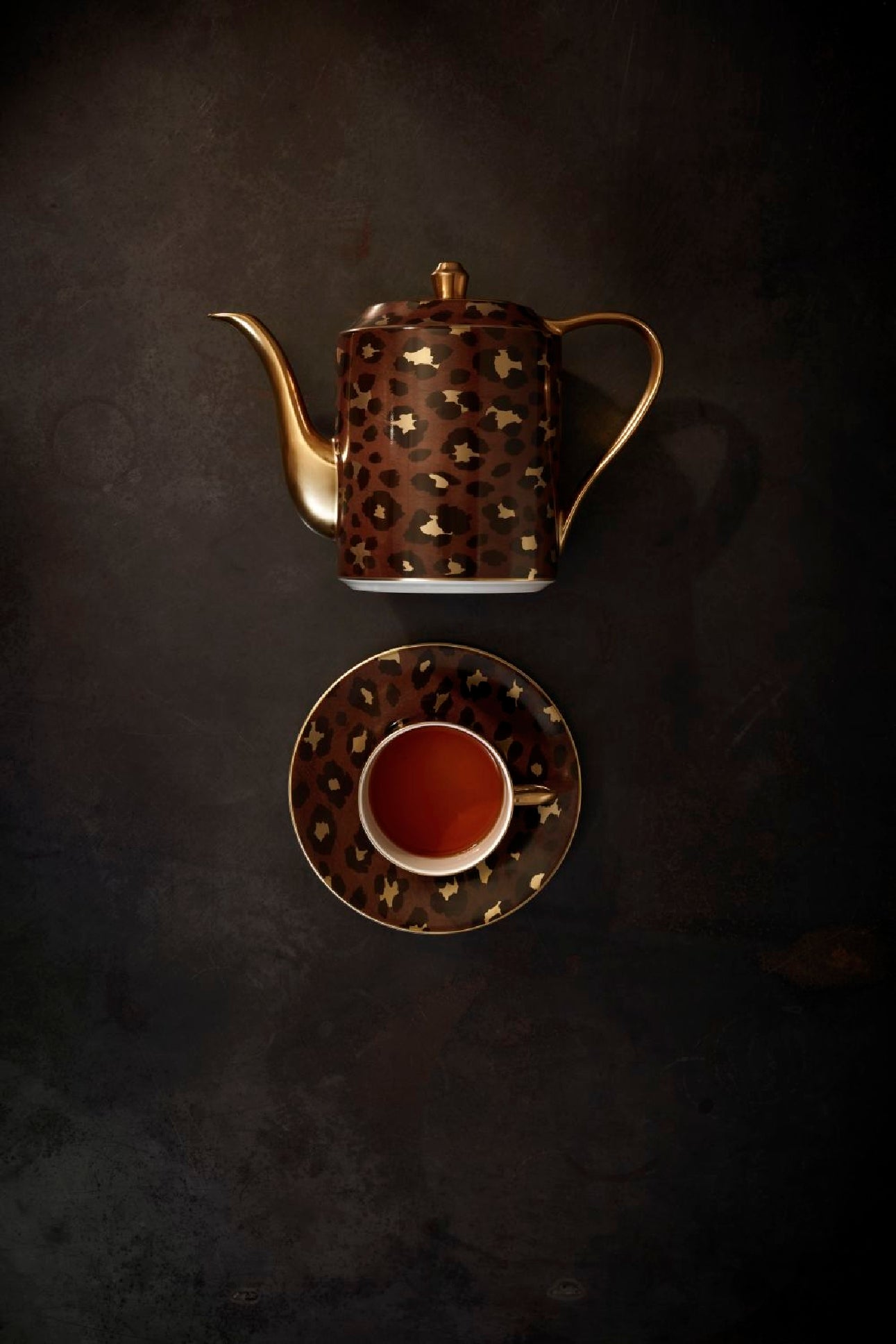Théière imprimé léopard en or et porcelaine - Brown & Gold