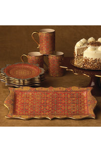 Tabriz earthenware and brass rectangular platter - Orange