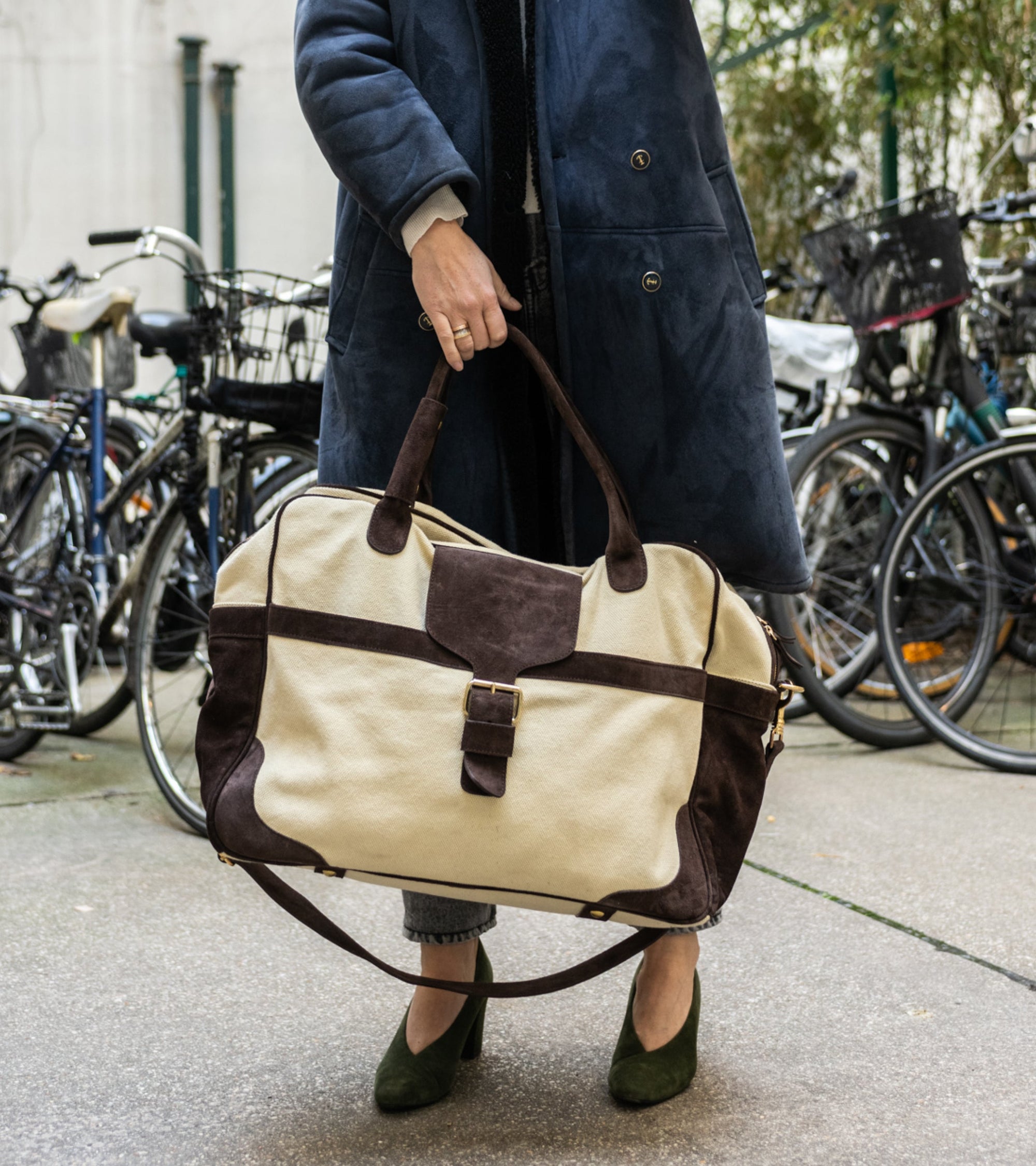 Andrea leather travel bag - Ecru and Chocolate