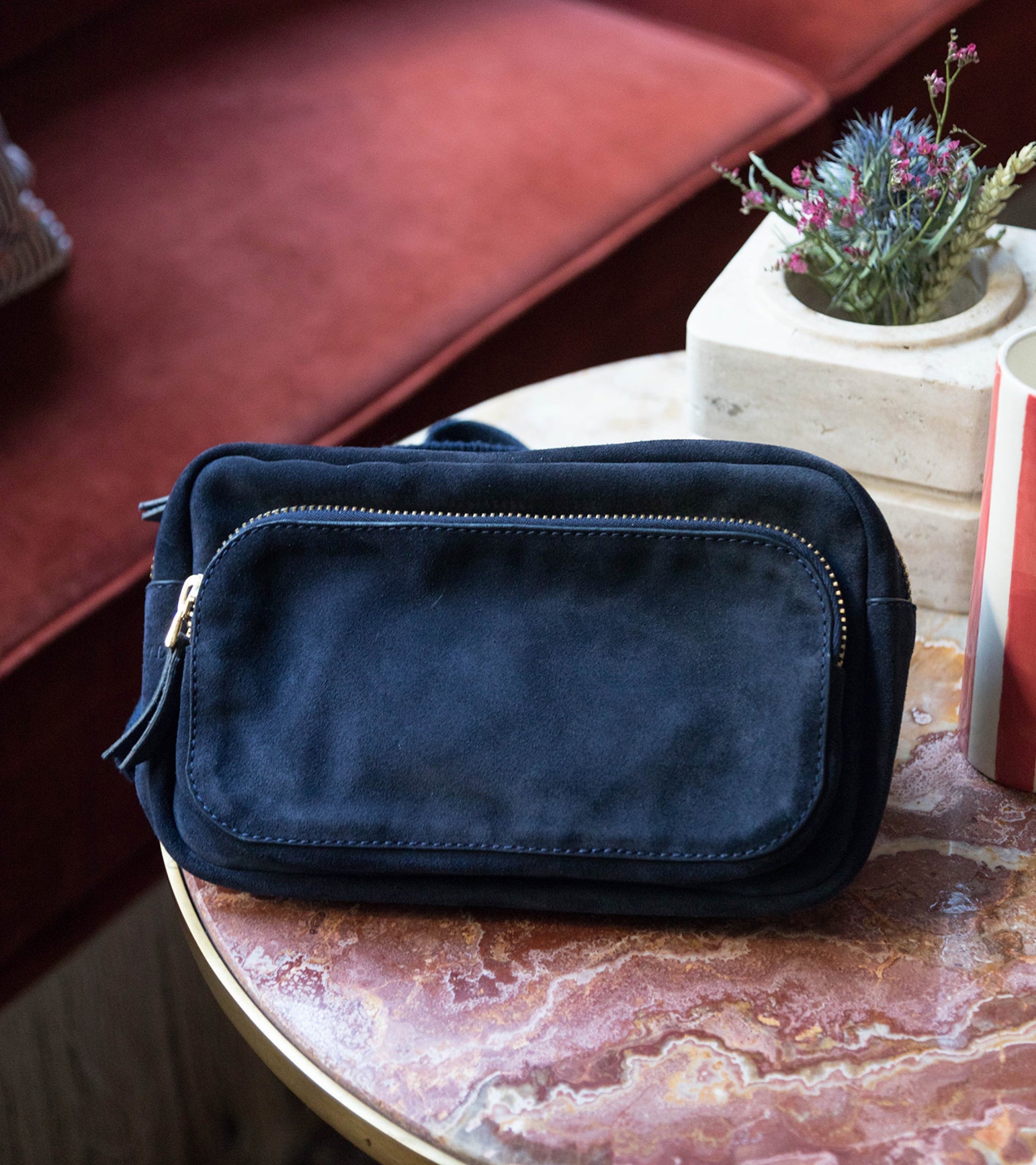 Andrea leather belt bag - Navy blue