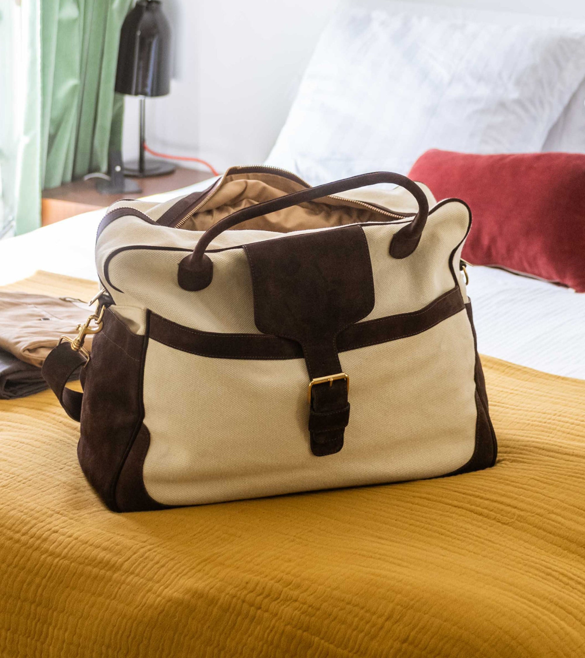 Andrea leather travel bag - Ecru and Chocolate