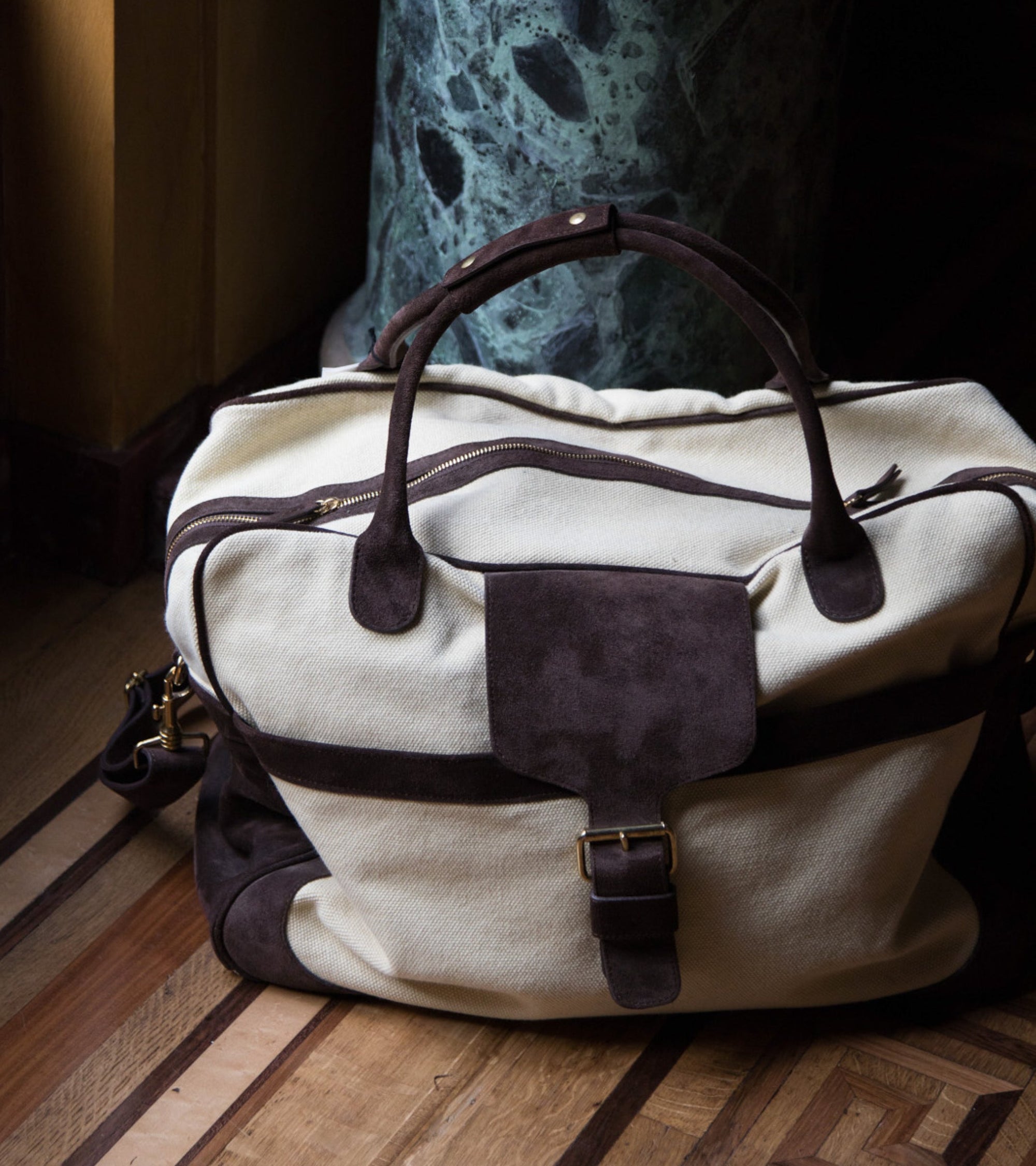 Andrea leather travel bag - Ecru and Chocolate
