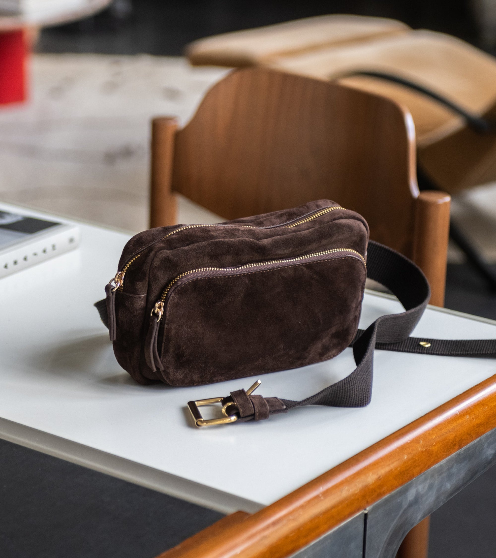 Andrea leather belt bag - Chocolate
