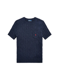 Cotton short-sleeved cable jumper - Hunter Navy