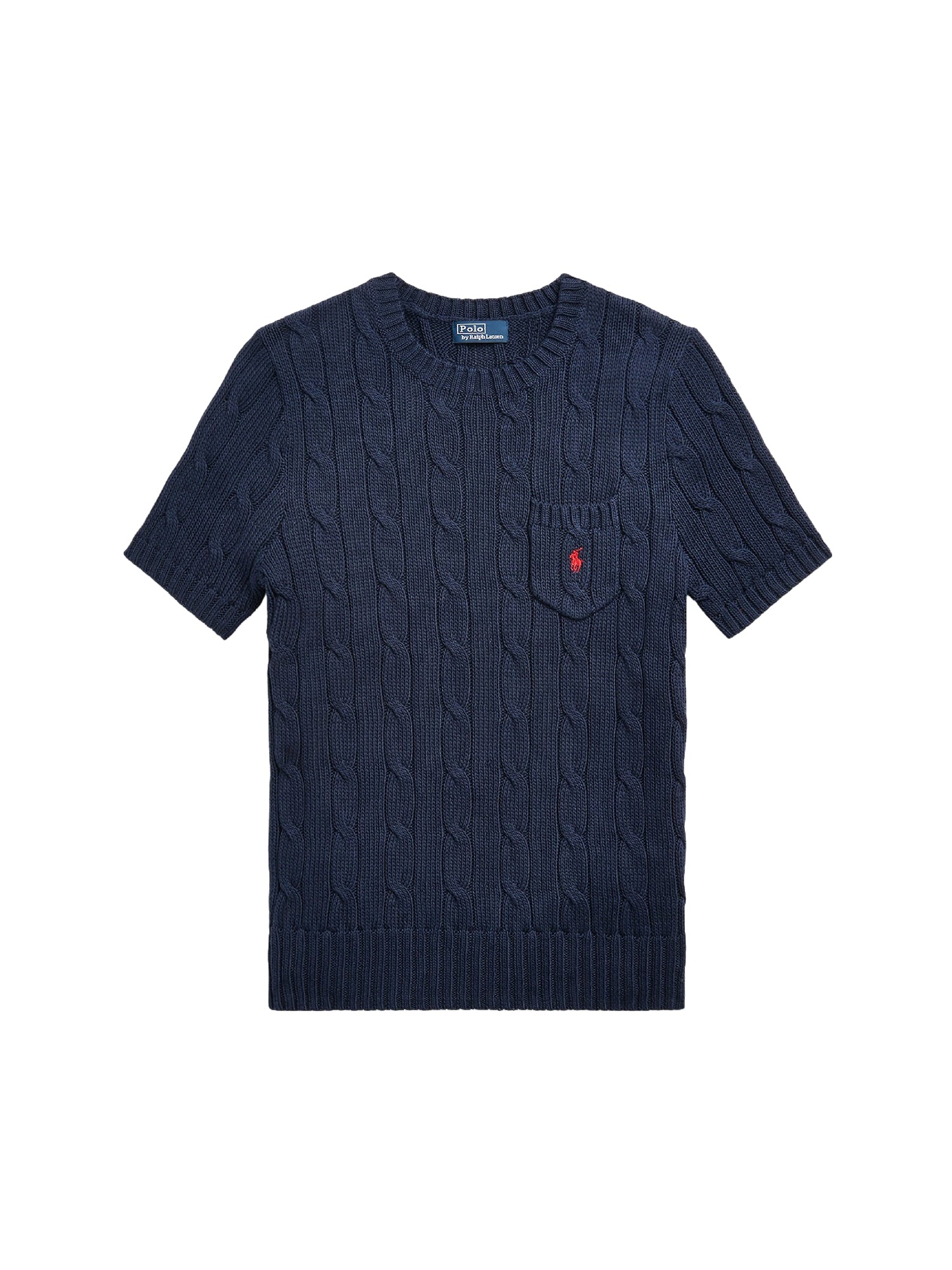 Cotton short-sleeved cable jumper - Hunter Navy