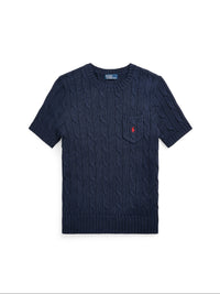 Pull torsadé à manches courtes en coton - Hunter Navy