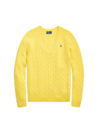 Pull col en V torsadé en laine - Optic Yellow