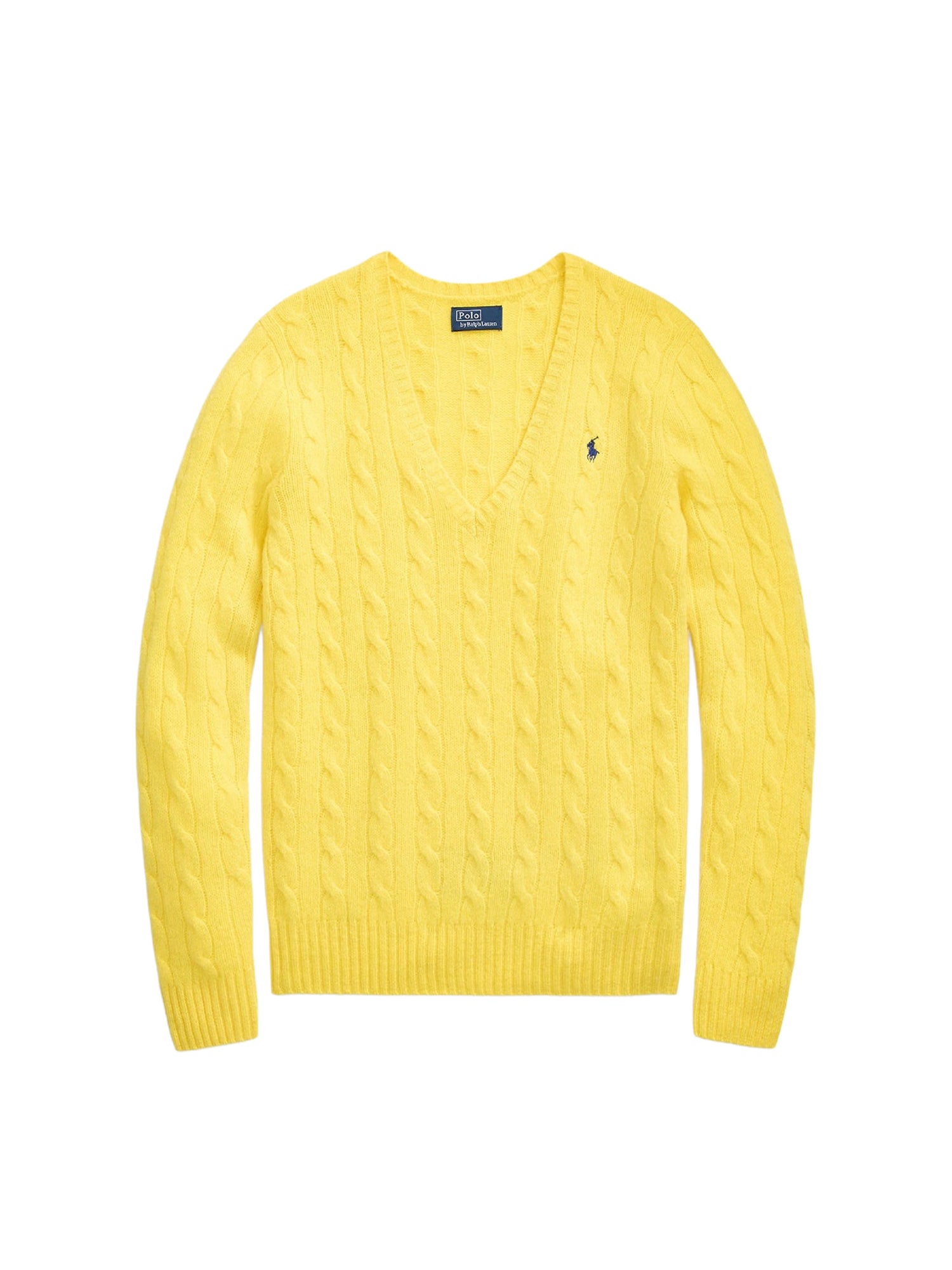 Pull col en V torsadé en laine - Optic Yellow