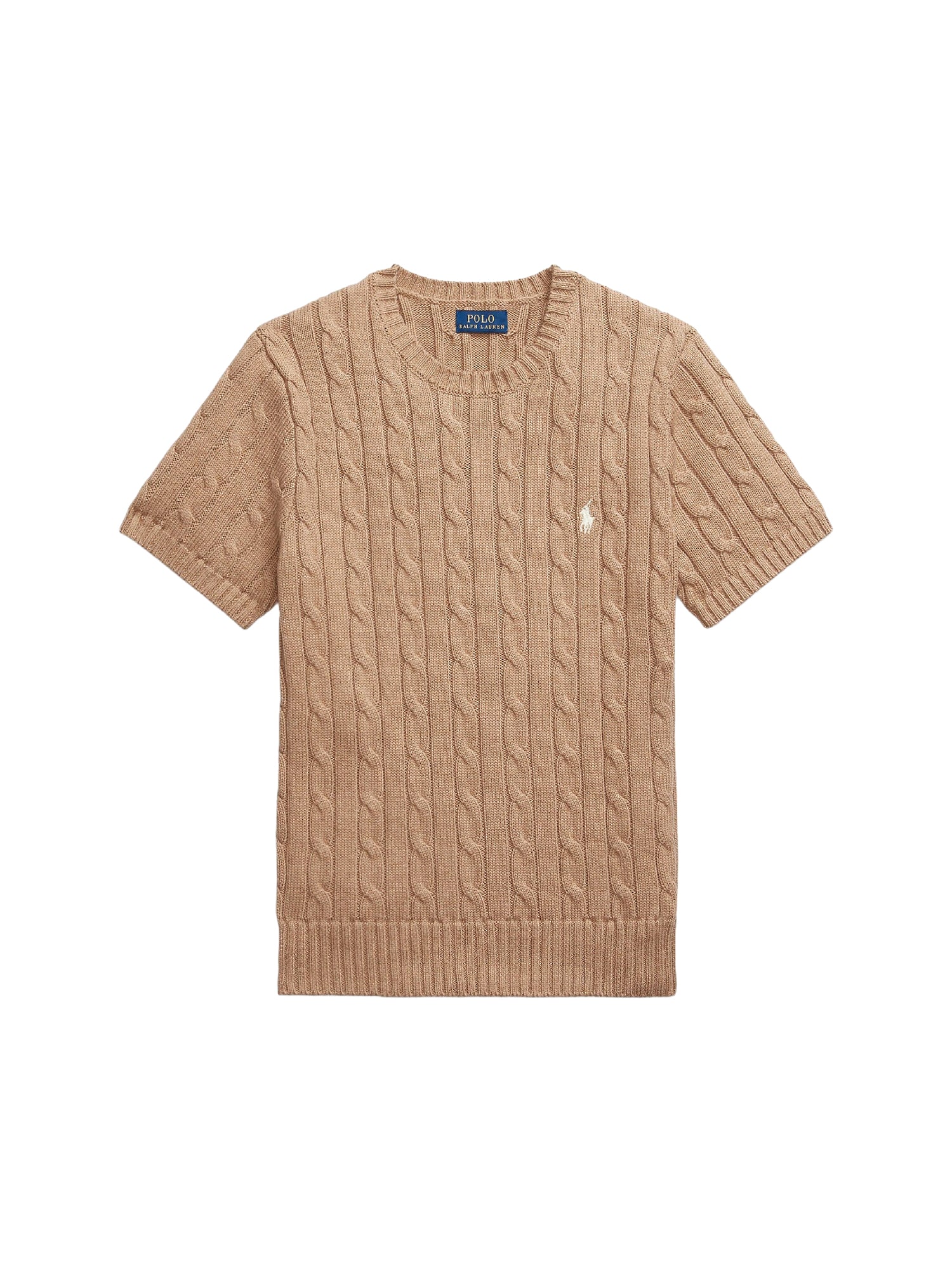 Pull torsadé à manches courtes en coton - Collection Camel Melange