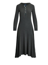 Henley dress in waffle knit - Pebble Black