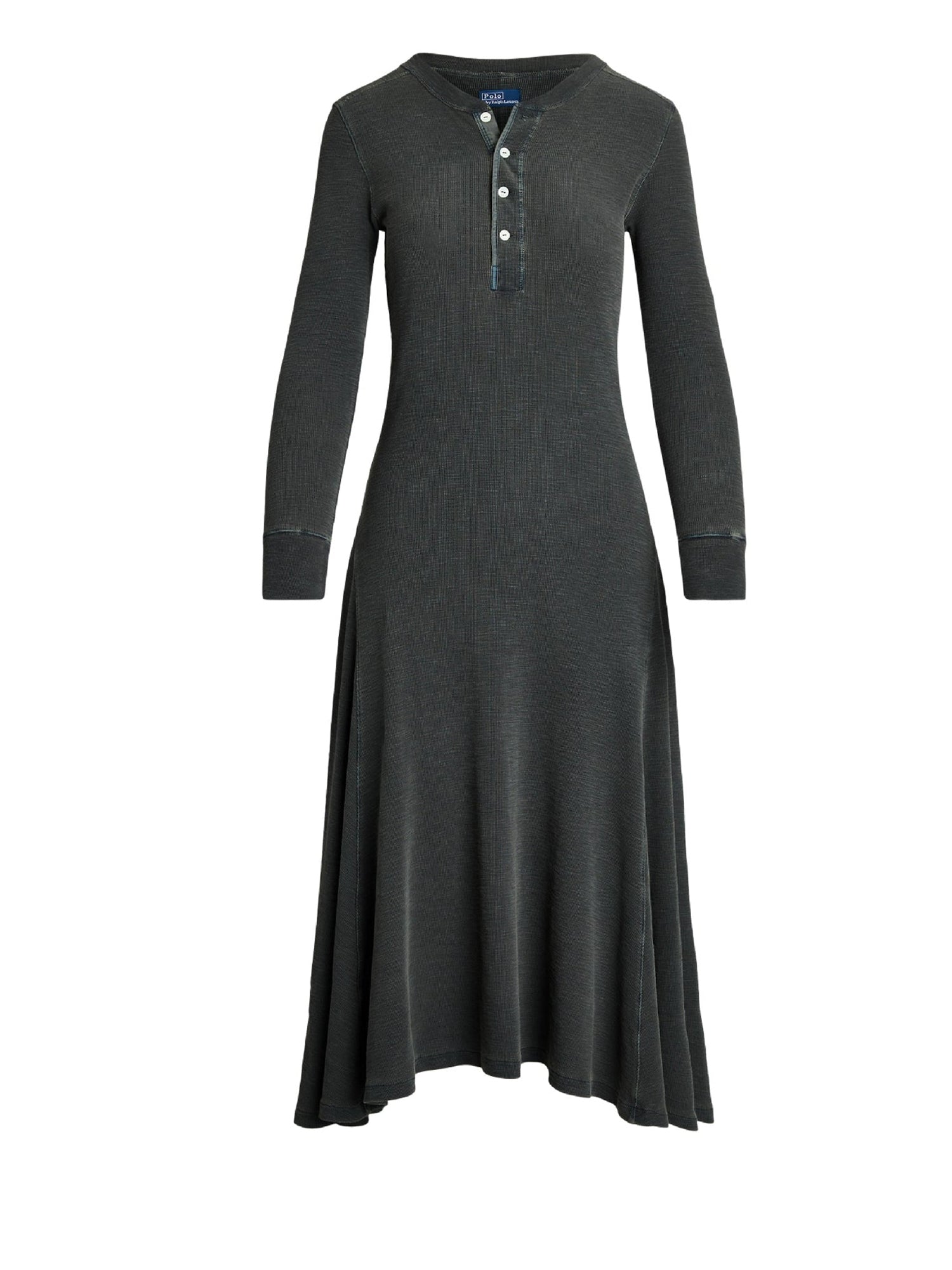 Henley dress in waffle knit - Pebble Black