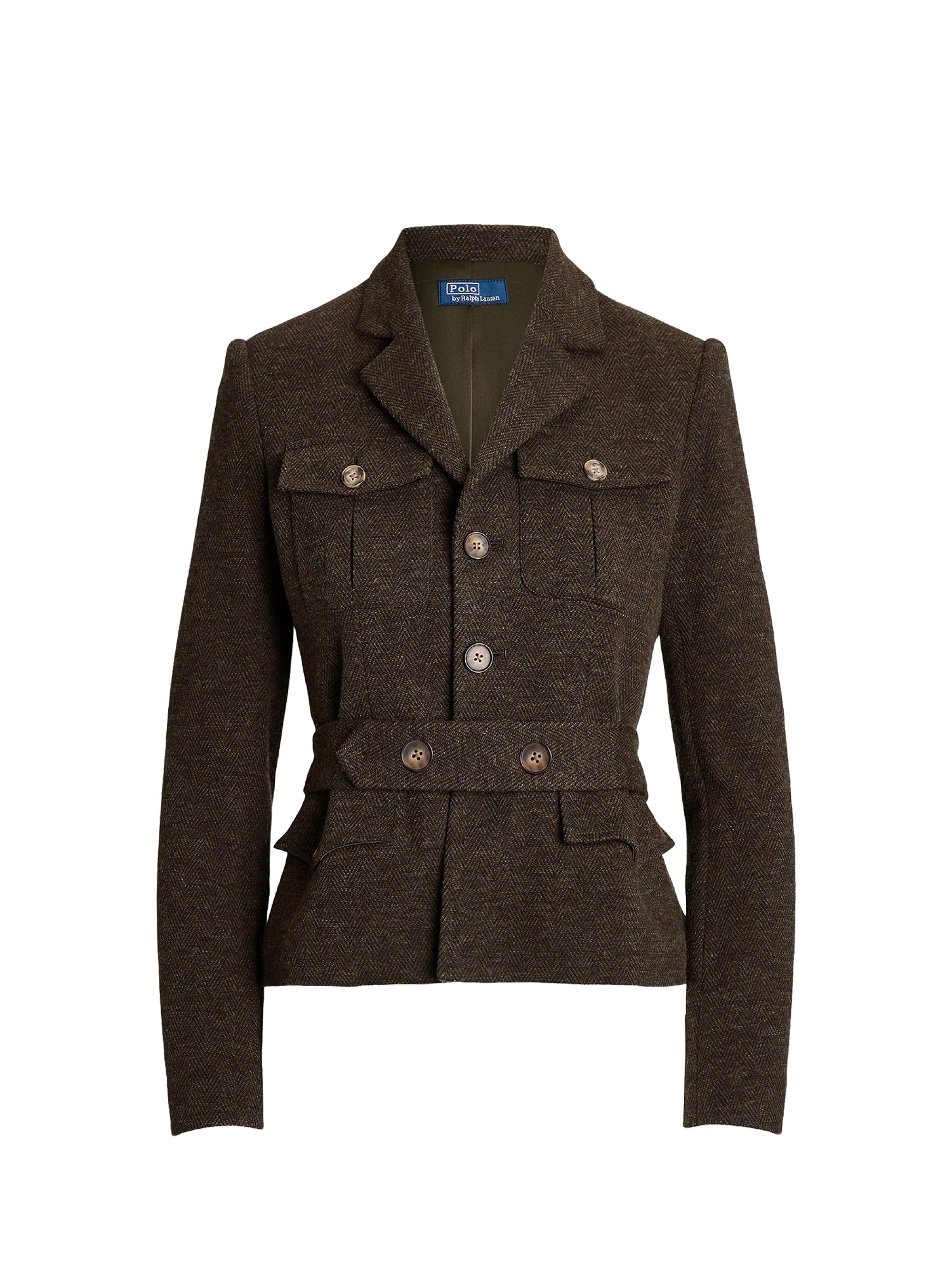 Blazer ceinturé à chevrons en laine - Loden
