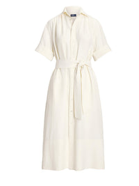 Robe-chemise ceinturée en soie et mélangé - Antique Cream
