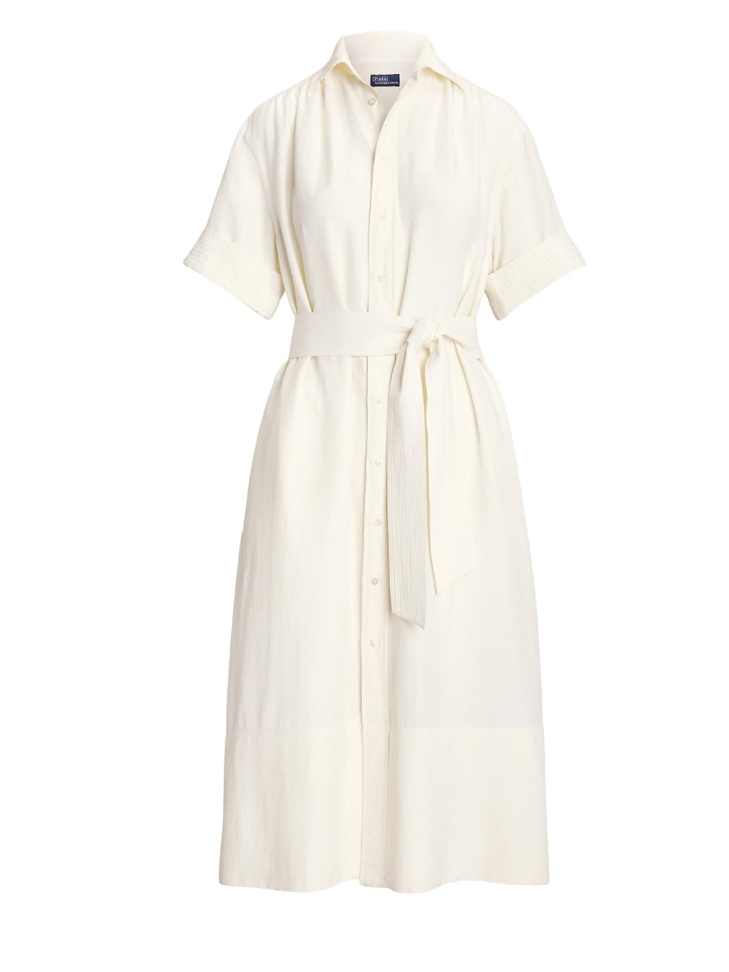 Robe-chemise ceinturée en soie et mélangé - Antique Cream