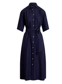 Belted silk and blended shirt-dress - New Navy