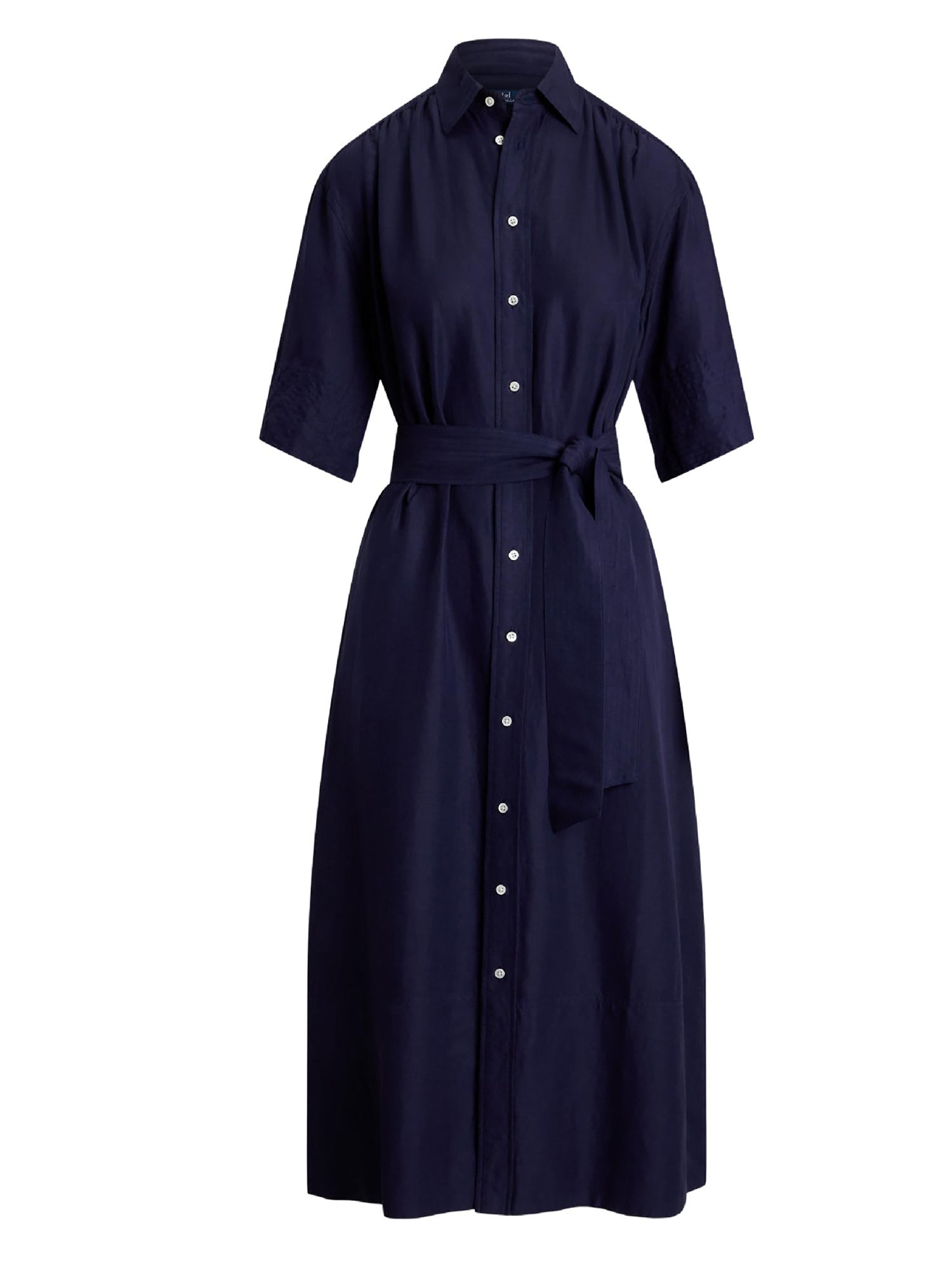 Belted silk and blended shirt-dress - New Navy