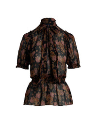 Basque blouse in floral georgette - Sunset Bloom