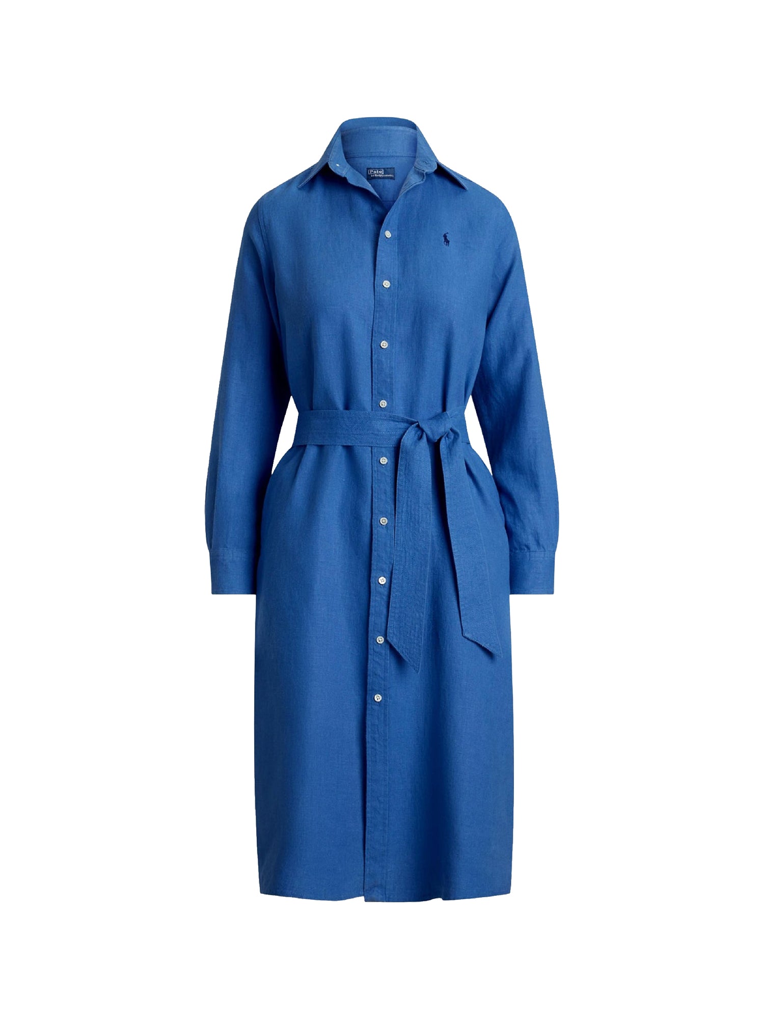 Belted linen shirt dress - Retreat Blue