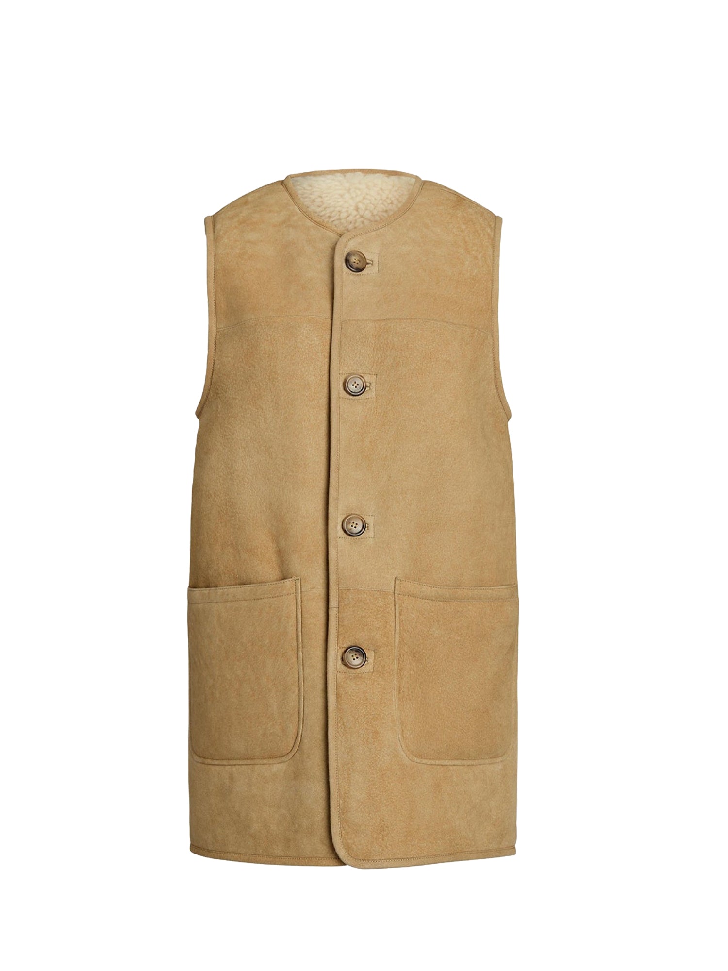 Reversible wool waistcoat - Vintage Saddle-Cream