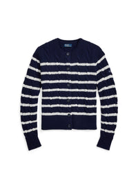 Cardigan rayé torsadé en laine et cachemire mélangé - Hunter Navy & Authentic Cream