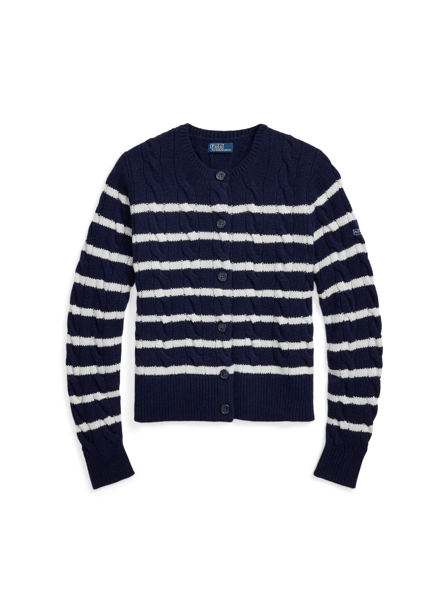 Cardigan rayé torsadé en laine et cachemire mélangé - Hunter Navy & Authentic Cream