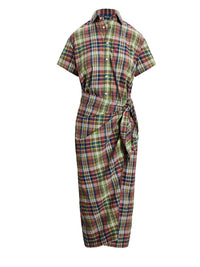 Robe-chemise écossaise en coton - Yellow, Green, Navy, Multicolore & Plaid