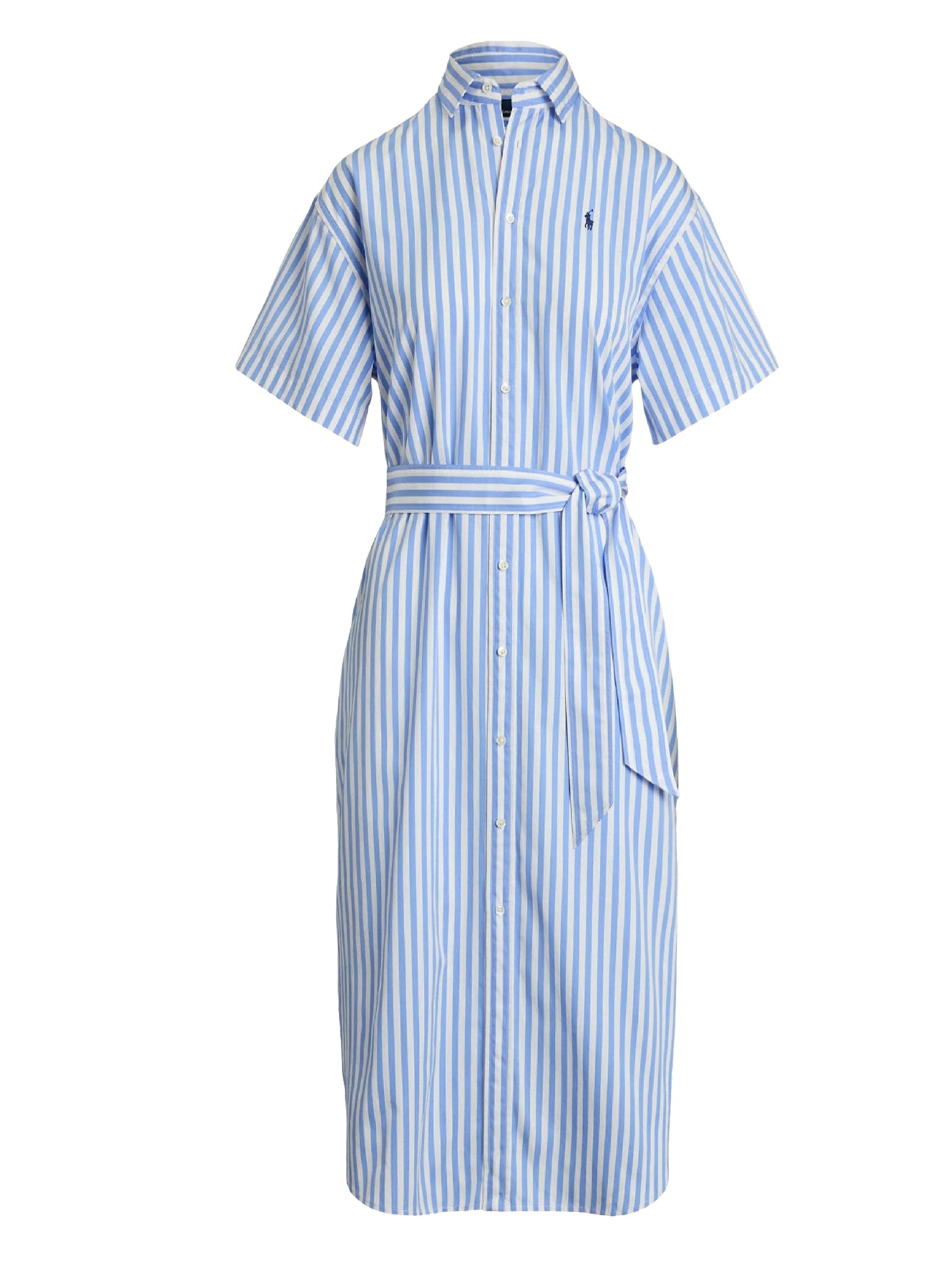 Robe-chemise ceinturée en coton rayé  - Blue & White Stripe