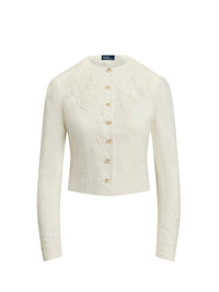 Veste à broderie fleurie en lin - Cream