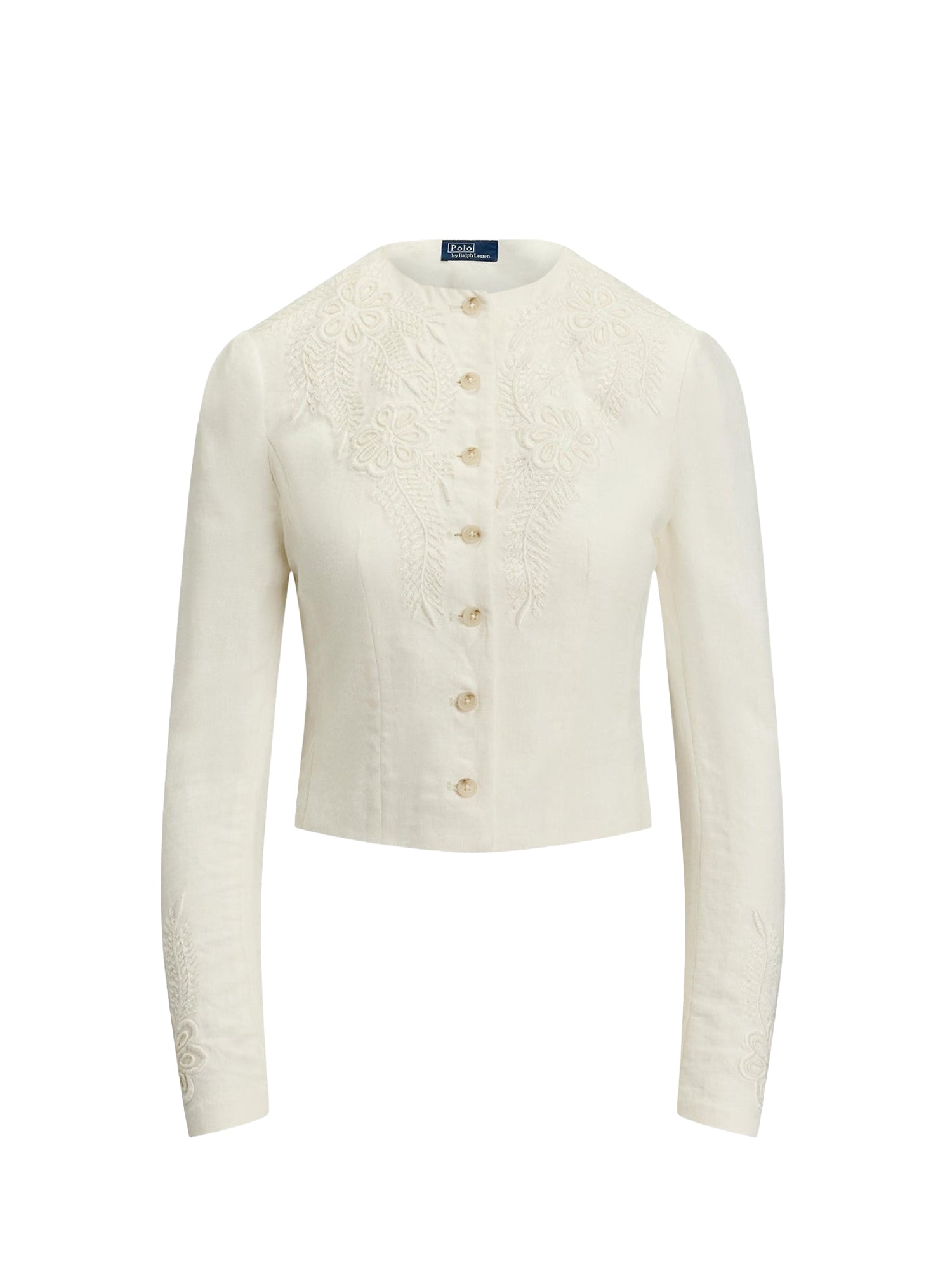 Veste à broderie fleurie en lin - Cream