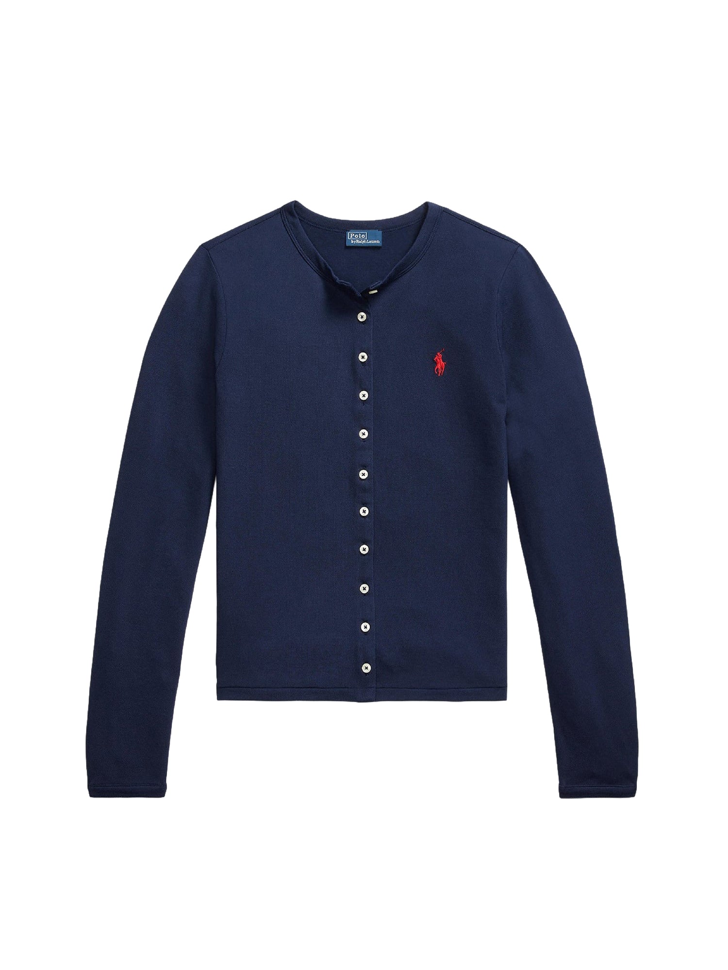 Round-neck stretch cotton cardigan - Newport Navy