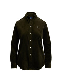 Slim Fit Cotton Velour Shirt - Olive