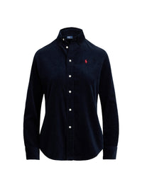 Slim Fit Cotton Velour Shirt - Navy