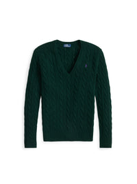 Wool and cashmere blend V-neck jumper - College Green
