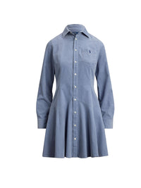 Robe-chemise trapèze en velours côtelé - Blue